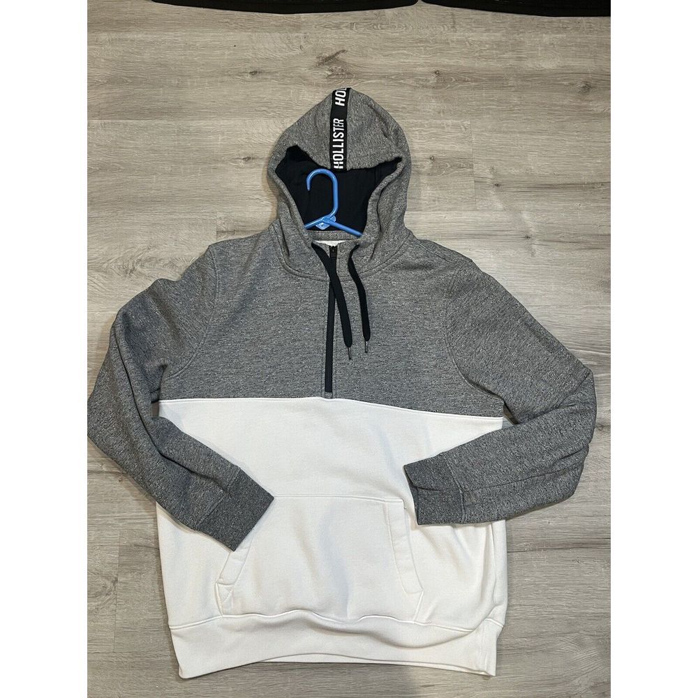Hollister Hoodie Quarter Zip Fleece Pullover Men's XL Spellout Hood